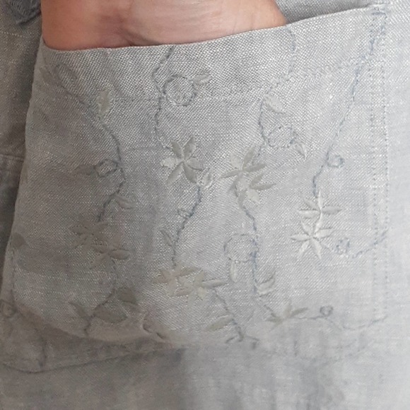 J. Jill 100% Linen Jacket Swing Gray Embroidered Patchwork Size Medium - Picture 5 of 11